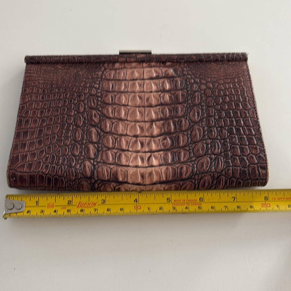 Ellen Tracy Brown Faux Crocodile Embossed Clutch - Picture 6 of 9